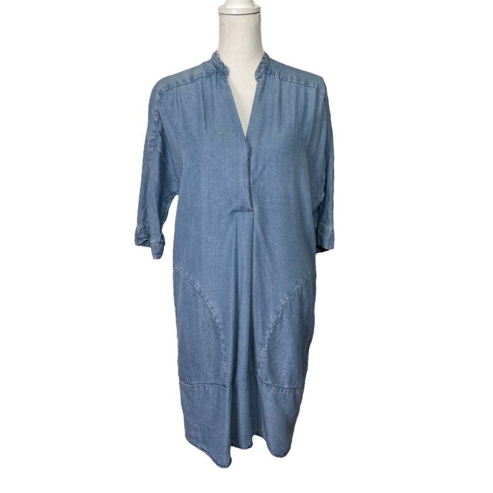 Whistles Womens Lola Dress Mini Chambray Blue V-neck Oversized Shift Size 6